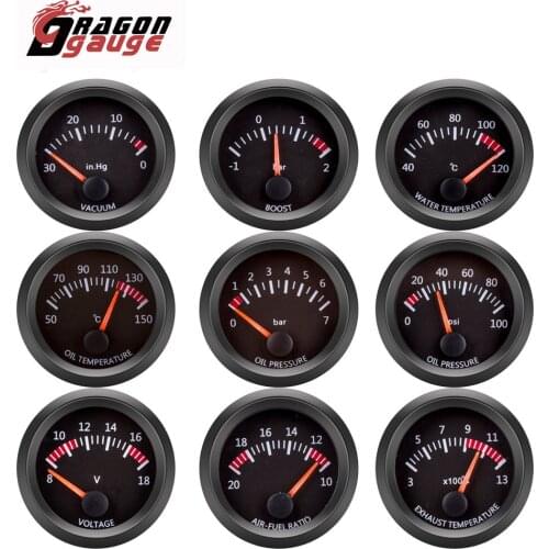 DRAGON GAUGE 52mm Water Temp/Oil Temp/Voltmeter/Oil Press/Vacuum/Boost Gauge/Air Fuel Ratio/EGT Gauge With Sensor for 12V Car