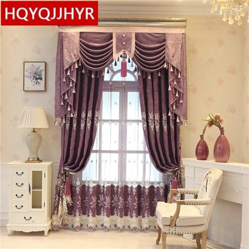 European classic elegant purple embroidered villa curtains for living room with high quality Voile Curtain for bedroom kitchen