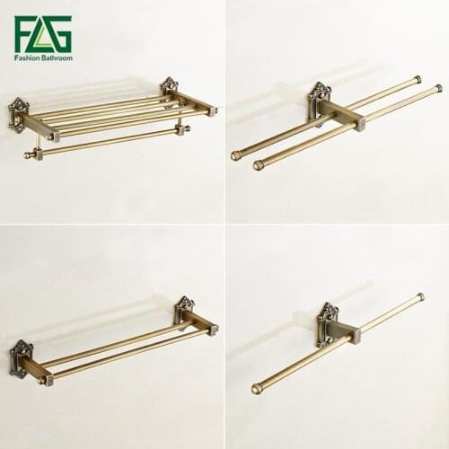 FLG Bathroom Shelves Antique Brass Towel Rack Holder Hangers Bathroom Accessories Towel Bar Wall Mounted G197-01A