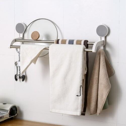 Adhesive Bathroom Towel Bar with 2 Stainless Steel Poles No Drilling Bearing Weight 6.6 Lbs Towels Hanger Laundry Hook