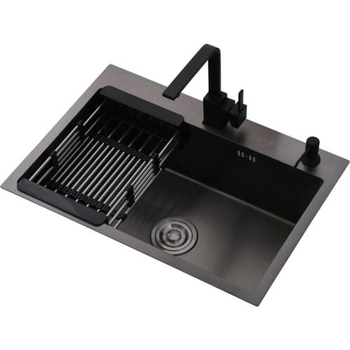 Deck Mounted Home Black 304 Stainless Steel Brushed Drawing Drainer Kitchen Sink Undermount Multifunctional Nano Kitchen Sink