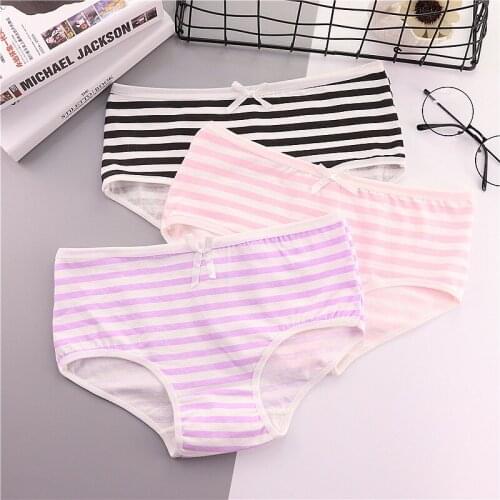 Fashion Cotton Striped Rosette Cute Panties For Women Comfortable One Size Low Waist Underwear Wholesale