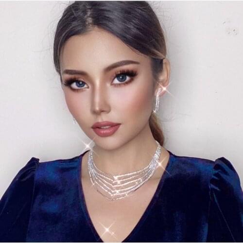 MOGAKU Multi Layer Crystal Necklaces Bridal Fashion Wedding Party Shiny Rhinestone Chokers Necklace Women Trendy Jewelry Gifts