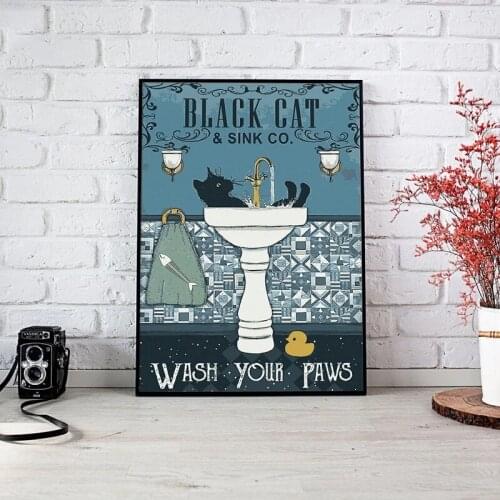 Bathroom Decor The Black Cat Wash Your Paws Wall Art Poster Modular Pictures Vintage Canvas Painting for Living Room Home