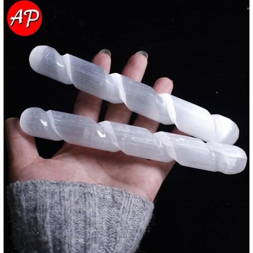 Natural Gypsum Crystal Wand Points Carved White Selenite Energy Wands Power Gift Reiki Healing Decoration
