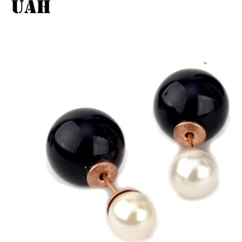UAH new stud earrings gold-color stainless steel simulated-pearl earrings for women bridal jewelry