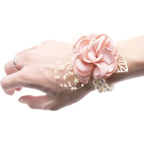 New Wedding Bride Girl Bridesmaid Floral Hand Wrist Corsage Adjustable Ribbon Rose Bracelets Ceremony Party Prom Flower Decor