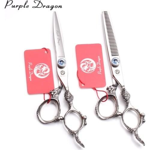 6" Purple Dragon 440C Dog Scissors Straight Scissors Thinninng Shears Professional Pet Scissors Grooming Scissors Add Bag Z9108