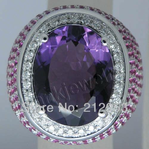 Big Stone Genuine Natural Purple Amethyst Ring Solid 18Kt White Gold Diamond Engagement Rings For Party SR274A