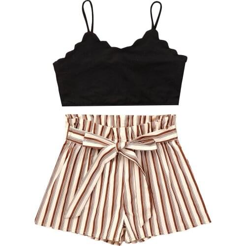 Girls Clothes Summer 2021 Outfits Kids Teen Camisole Vest Crop Top + Stripe Shorts 2Pcs Sets Children Tracksuit Street Wear