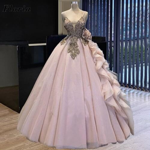 Formal Dubai Pink Wedding Dresses Spaghetti Straps Beading Bride Dress Ball Gown Arabic Bridal Wedding Gowns 2021 белое платье