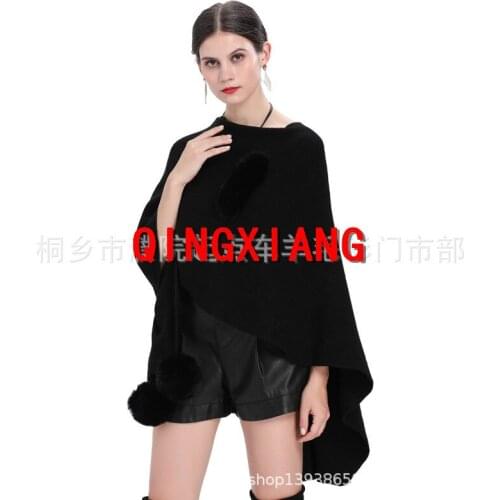 2021 Autumn Warm Fake Fur Ball Long Knitted Loose Poncho Cape Autumn Women Out Street Cardigan Shawl Plus Size Multipurpose Coat