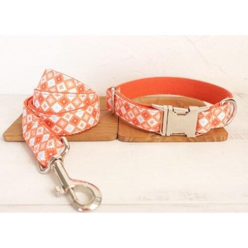 Handmade Dog Collar Leash Dog Accessories Orange Plaid Cat Necklace Leads Unique Collar Leash for Small Medium Dogs Products New