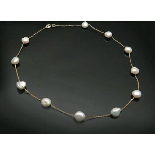8-9mm Baroque White Natural Freshwater Keshi Pearl Necklace 18k Yellow Gold