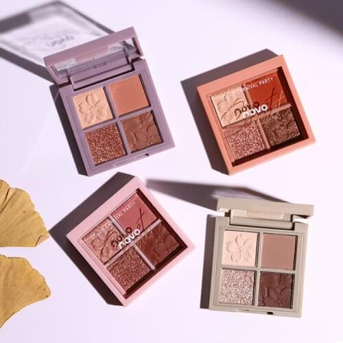NOVO 4 Colors Eyeshadow Eyeshadow Pallete Long Lasting Easy To Wear The Shadows Waterproof Matte Glitter Makeup Natural Powder