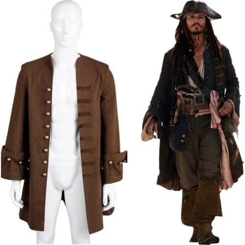 Pirates Jack Cosplay Sparrow Costume Jacket Only Costume Halloween Carnival Costumes For Adult Men