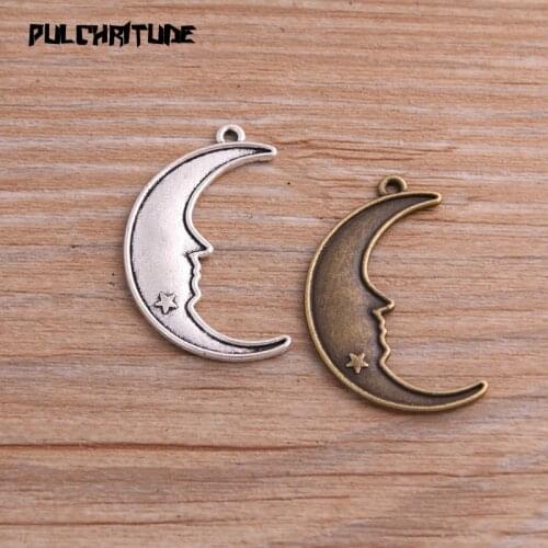 10pcs 20*32mm Two Color Metal Zinc Alloy Smiley Moon Charms Fit Jewelry Medical Plant Pendant Charms Makings