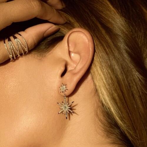 Chandelier AAA CZ star charm Light Yellow Gold Color Long Chic Dangle Earrings For Women Girl Brand Gifts Jewelry 2018 New