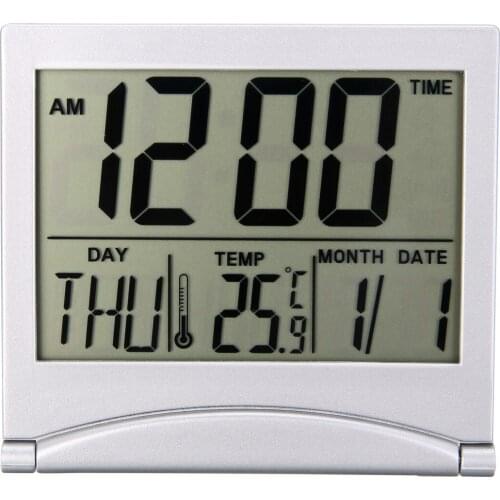 Portable LCD Digital Folding Desk Clock Plastic Snooze Functions Weather Station Alarm Clock With Temperature Calendar Display