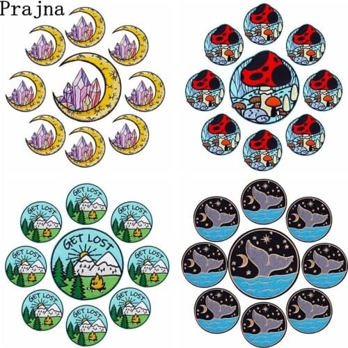 Prajna 10PCS Nature Outdoor Adventure Embroidered Patches On Clothes Van Gogh waves Applique Iron On Patches For Clothing Badges