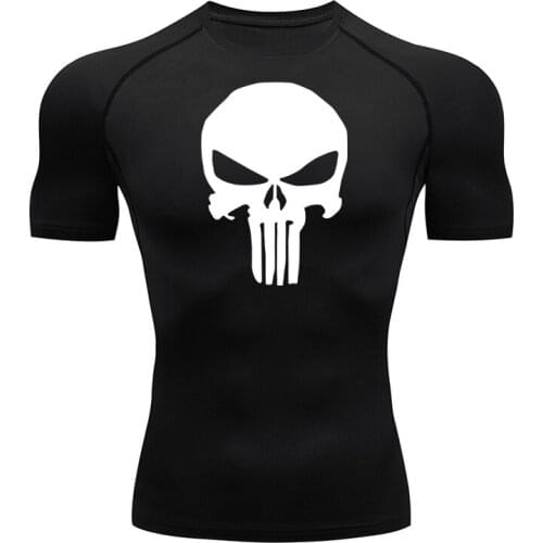 Skull Tops & Tees Summer Mens Clothing short-sleeved Black shirt Quick dry Fitness Muscle shirt Bodybuilding T-shirt MMA Men