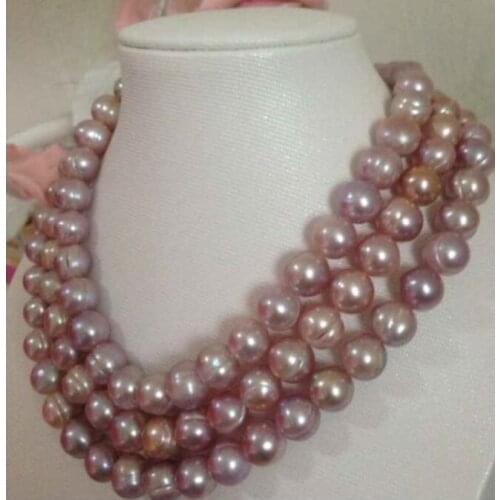 Gorgeous 12-13mm south sea baroque lavender pearl necklace38"925silver