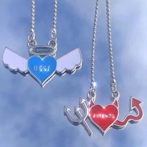 Harajuku Vintage Angel Devil Metal Pendant Stainless Steel Necklace For Women Men Punk Cool Friends Gift Choker Necklace Jewelry