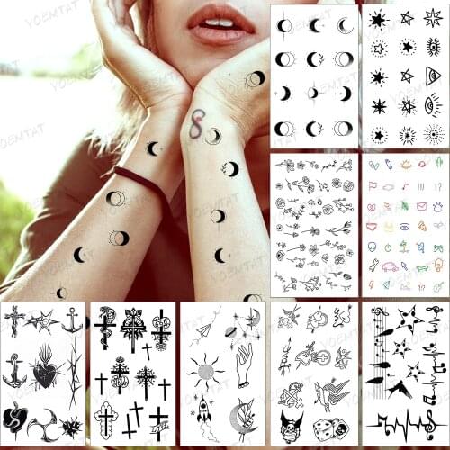 Waterproof Temporary Tattoo Sticker Small Sun Moon Star Eye Flash Tatoo Flower Music Arm Wrist Fake Tatto For Body Art Women Men