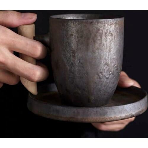 Japanese Style Ceramic Vintage Office Tea Water Cup Creative Chinese Retro Pottery Coffee Milk Mugs With Wooden Handle Drinkware