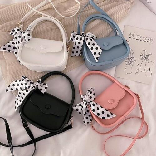 PU Leather Purses and Handbags for Women 2021 Designers Luxury Fashion Girls Female Shoppers Solid Color Silk Scarf Bow Wallets