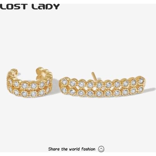 Lost Lady Fashion Rhinestone Stud Earrings For Women Exquisite Gold Color Alloy Earrings Wholesale Accories Party Wedding Gifts