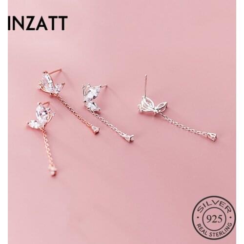 INZATT Elegant Real 925 Sterling Silver Chain Tassel Zircon Butterfly Dangle Drop Earrings For Fashion Women Fine Jewelry GIft