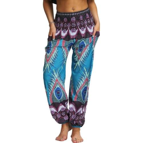 Women High Waist Loose Harem Pants Casual Beach Pants Vintage Print Bloomers Floral Trousers Thai Festival Hippy Lantern Pant