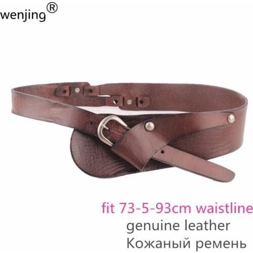 WJWB2 2020 winter WOMEN WIDE COWHIDE GENUINE LATHER Oblique lines DRESS LADY RETRO LEATHER BELT