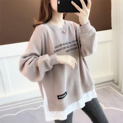 Womens sweater 2020 new spring and autumn clothes thin loose Korean version of spring fake two-piece Western-style top
