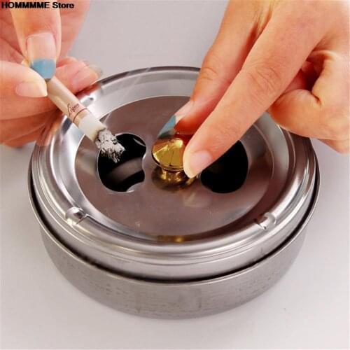 1PC Stainless Steel Ashtray Lid Rotation Fully Enclosed Home Gadgets Creative Home New Practical Smoking Accessories