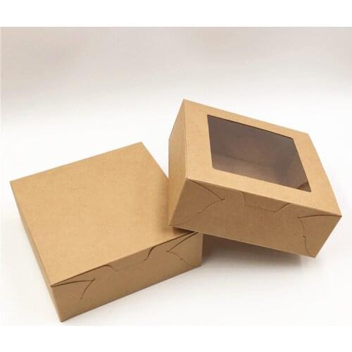 10PCS Kraft Cardboard Gift Packaging Paper Boxes Craft Transparent PVC Jewelry display Box Wedding Candy Favor