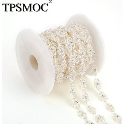 TPSMOC 10yards Rhinestone Chain Artificial Pearls Beads Chain Garland Flowers DIY Accessories Wedding Christmas Party Decoration