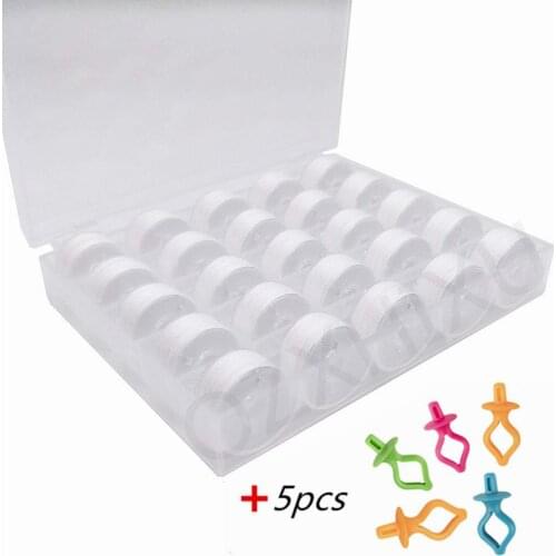 25Pcs White Sewing Thread with Bobbin Case Bobbin Holder Kit For Home Mini Sewing Machine Accessories Set 5BB5755