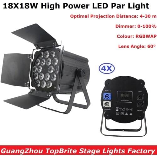 4Pack LED Flat Par 18X18W RGBWAP 6IN1 DMX Stage Lights Business Lights High Power Light Professional Stage Dj Disco Equipments