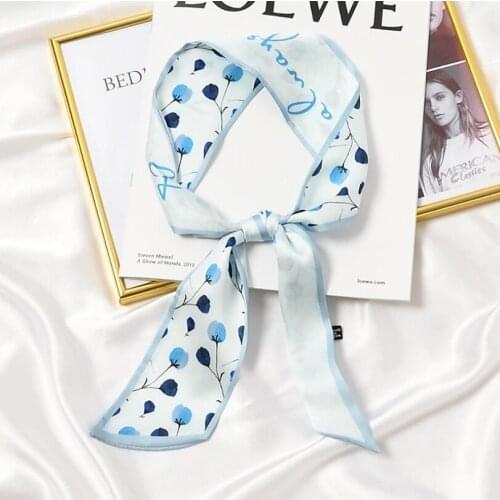 7*100cm Small Silk Scarf Women New Design Skinny Flowers Florals Printed Handle Bag Ribbon Female Head Scarves Wrap for Lady