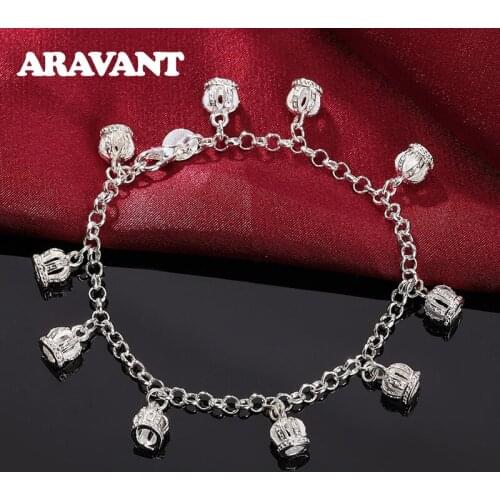 925 Silver Crown Link Chain Bracelets&Bangles For Women Silver Jewelry