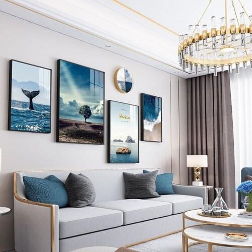 Nordic Style Decorative Painting Living Room Mural Sofa Background Wall Painting Modern Minimalist Sea View Mural Without Frame