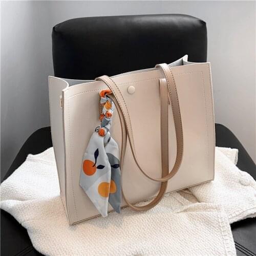 Elegant Scarf Pendent Big Tote Bags For Women Simple Design Solid Hand Bags Large Capacity Female A4 Work Shoulder Bags 2021 NEW