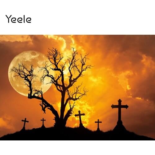 Yeele Halloween Photocall Backdrop Photographic Photography Moon Dead Tree Grave Party Decor Background For Baby Photo Studio