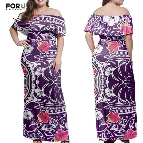 FORUDESIGNS Womens Ruffle Off Shoulder Dress Hawaiian Tahiti Samoan Hibiscus Style Hot Sales Dating Soft Skirts Ropa Mujer