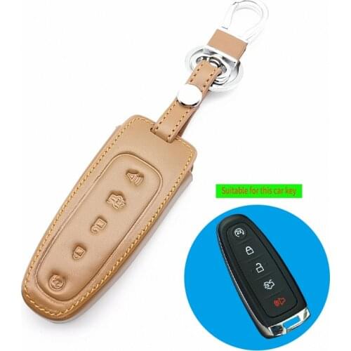 Hot Sale Leather Key Case Cover for Ford Escape Borda Flex Focus Explorer Taurus Mustang Lincoln Mks 5 Buttons Remote