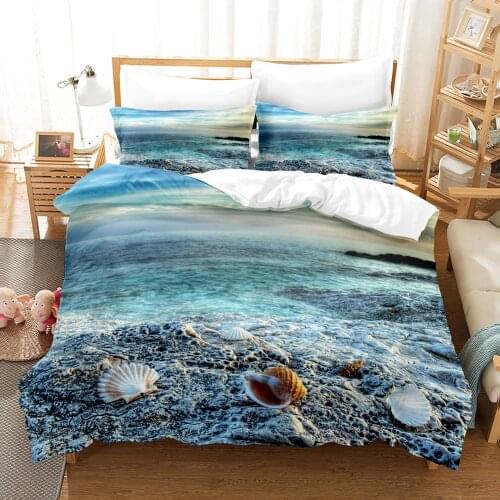 Seaside Scenery Bedding Set Single Twin Full Queen King Size Ship Coconut Tree Bed Set Childrens Kid Bedroom Duvetcover Sets 11
