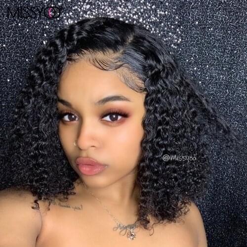 Short Curly Bob Lace Front Human Hair Wigs With Baby Hair Brazilian 4x4 Lace Closure Wig For Women Deep Wave Wig Pre Pluck