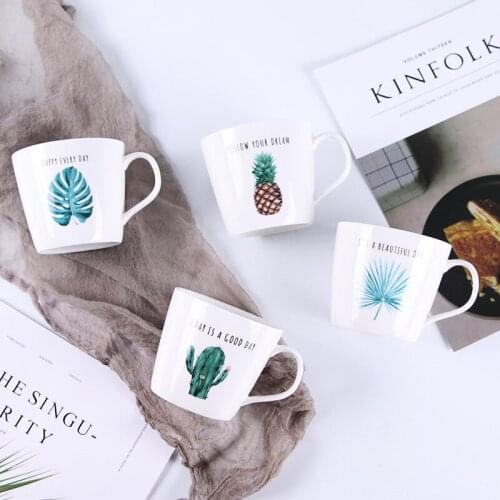 4 Colors New Fashion Creative Ceramics Mug Household Cartoon Plant Green Leaf Cup Milk Coffee Breakfast Couple Cup